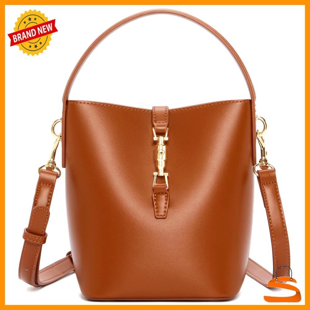 Small Vegan Leather Bucket Bag Crossbody Shoulder Purse Women's Handbag